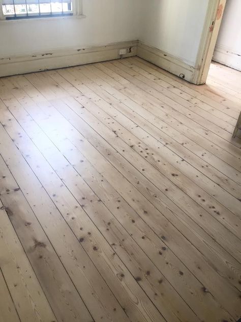 Baltic Pine with Bona Dri-fast white direct stain and Bona Traffic HD Extra Matt finish on top Bona Wood Stain, Baltic Pine Floorboards, Pine Floorboards, White Washed Floors, Pine Wood Flooring, Pine Flooring, Painted Wood Floors, Heart Pine Flooring, Stain On Pine