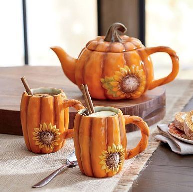 Pumpkin Teapot, Sunflower Tea, Pumpkin Sunflower, Pumpkin Tea, Country Door, Tassen Design, Ceramic Set, Tee Set, Kitchen Accents