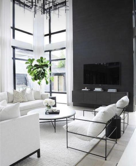 Good Living Room Colors, Casual Family Rooms, Interior Design Career, Black Accent Walls, Black And White Living Room, Diy Ikea, Room Color, White Living, White Living Room