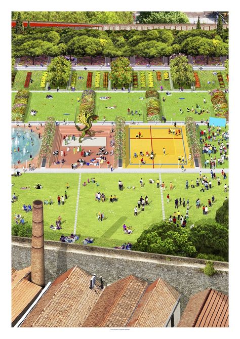 Gallery of OBR with Michel Desvigne Wins Competition to Design New Central Park in Prato, Italy - 24 Landscape Rendering, One Room Houses, Architectural Representation, City Hospital, Tirana Albania, Antwerp Belgium, Turin Italy, Urban Park, Urban Fabric