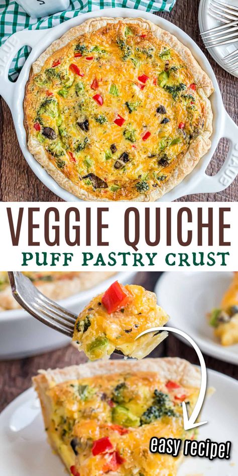 Quiche Recipes With Puff Pastry Crust, Quiche Puff Pastry Crust, Quiche With Puff Pastry Crust, Quiche Puff Pastry, Quiche Recipes Vegetarian, Veggie Puff Pastry, Quiche With Puff Pastry, Pastry Sandwiches, Crust Less Quiche