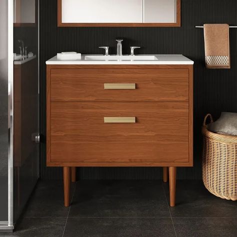 Cassia 36" Bathroom Vanity - On Sale - Bed Bath & Beyond - 35086837 Vogue Decor, Bathroom Vanity Decor, Vanity Lights Bathroom, 36 Bathroom Vanity, Bathroom Vanity Designs, Light Fixtures Bathroom Vanity, Wood Bathroom Vanity, Sink Basin, Vanity Design