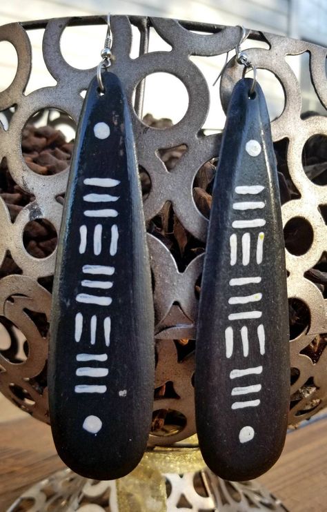 African Inspired Jewelry, Afrocentric Jewelry, Afrocentric Earrings, Africa Earrings, Wood Dangle Earrings, African Mudcloth, Hand Painted Earrings, African Earrings, Fabric Earrings