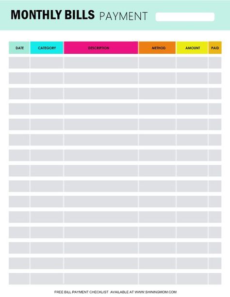 This monthly bill payment log will keep track of your payables with their due dates so you'll never forget any! #freeprintables #billpayment Monthly Bill Payment Log, Bill Organization Printables, Bill Pay Checklist, Bill Payment Checklist, Budget Monthly, Bills Budget, Free Budget Printables, Free Calendars, Budget Money