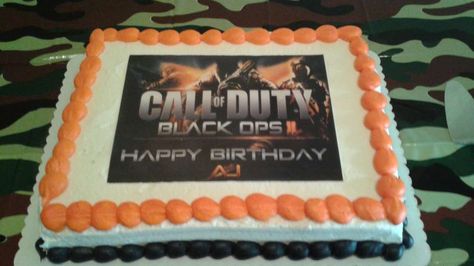 AJ's 5th Birthday | CatchMyParty.com Black Ops Cake, Call Of Duty Cake, Cod Cakes, Call Of Duty Black Ops Iii, 9th Birthday Cake, Nerf Birthday Party, Happy 12th Birthday, Birthday Sheet Cakes, Call Of Duty Black Ops