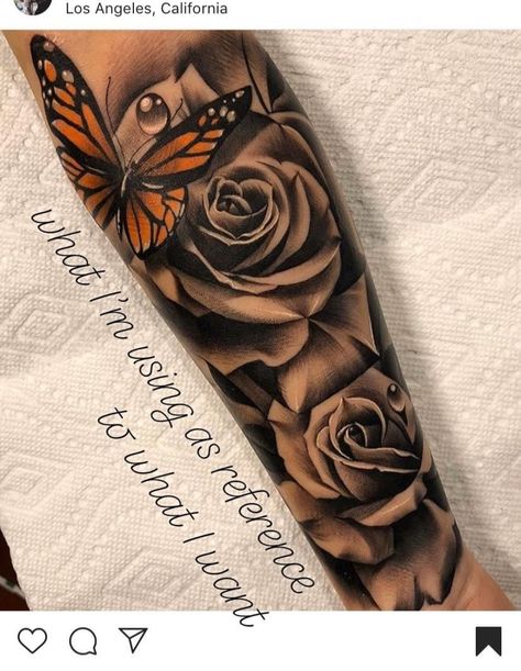 Rose Tattoo With Butterflies, Rose Eye Tattoo, Rose And Butterfly Tattoo Forearm, Bicep Tattoo Women Sleeve, Cute Tattoos On Wrist, Rose Tattoo Sleeve, Arm Sleeve Tattoos For Women, Rose Tattoos For Women, Cool Wrist Tattoos