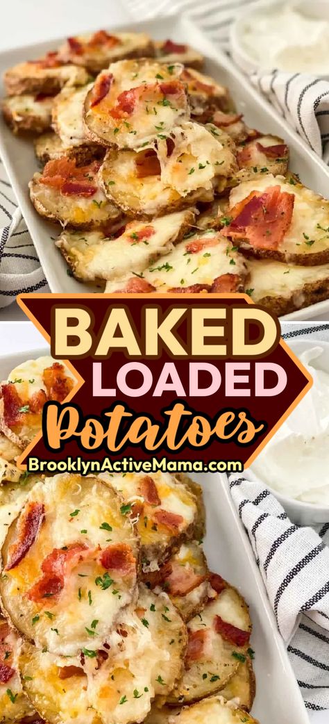 These loaded baked potato slices are so great for appetizers! Super simple and delicious ingredients for an awesome bite. Loaded Sliced Baked Potatoes, Easy Loaded Baked Potato, Sliced Baked Potatoes, Baked Potato Slices, Simply Potatoes, Au Gratin Potato Recipes, Au Gratin Recipes, Potato Slices, Twice Baked Potatoes Casserole