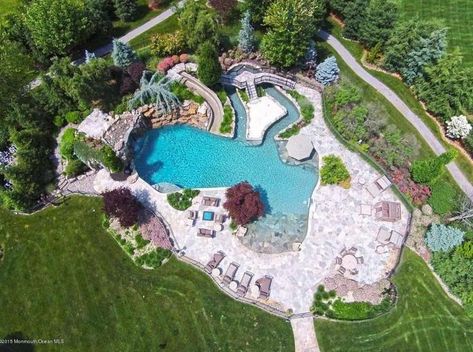 Pool With Slide And Waterfall, Pool Lazy River, Pool With Slide, Pool Kings, Brick Mansion, Lazy River Pool, Indoor Pool Design, Lazy River, Dream Pools