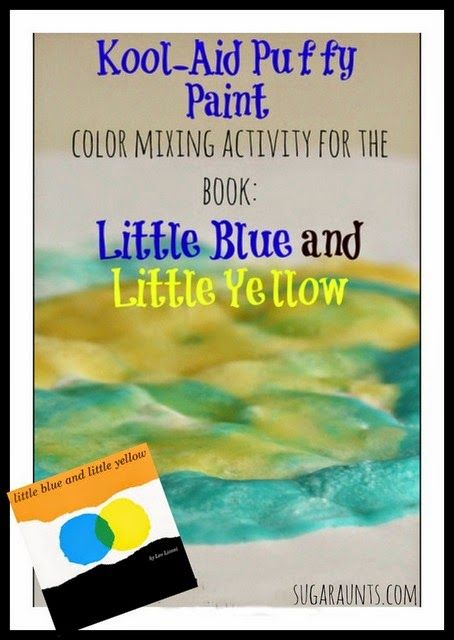 Check out this Little Blue and Little Yellow activity to work on color mixing and sensory play with a children’s book favorite! We whipped up a batch of Kool-Aid puffy paint for a sensory play experience that has a scented aspect. Kids will love this color mixing activity, and will be sure to remember it ... Read More about  Little Blue and Little Yellow Activity Yellow Activities, Puffy Paint Recipe, Letter Learning Activities, Visual Perceptual Activities, Elmer The Elephants, Paint Recipe, Leo Lionni, Toddler Class, Preschool Colors