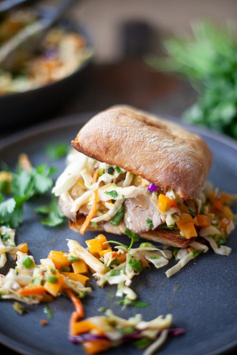 Pork Sandwich with Spicy Mango Slaw - Lillie Eats and Tells Lillie Eats And Tells Recipes, Mango Sandwich, Lillie Eats And Tells, Pork Sandwich Recipes, Mango Slaw, Easy Healthy Lunch Recipes, Pork Sandwiches, Macro Friendly Recipes, Easy Healthy Lunches