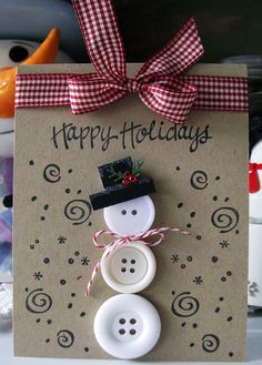 Button Christmas Cards, Christmas Diy Kids, Ideas Baños, Christmas Card Ideas, Snowman Christmas Cards, Christmas Buttons, Snowman Cards, Homemade Christmas Cards, Christmas Card Crafts