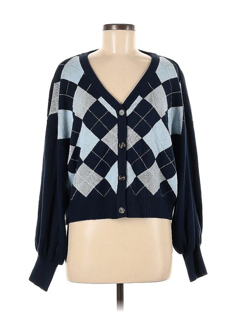 Shein Cardigan Size: Large Sweaters & Sweatshirts - used. 100% ACRYLIC, Argyle | Shein Cardigan Sweater: Blue Argyle Sweaters & Sweatshirts - Size Large Argyle Sweaters, Shein Cardigan, Plaid Cardigan, Large Sweaters, Argyle Sweater, Blue Cardigan, Blue Plaid, Cardigan Sweater, Sweater Cardigan