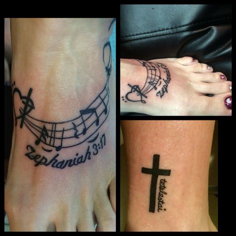 My latest tattoos!  I love the verse Zephaniah 3:17!! Zephaniah 3 17 Tattoo, Tetelestai Tattoo, 17 Tattoo, Latest Tattoos, Maybe One Day, Get A Tattoo, Fish Tattoos, I Tattoo, Jesus Fish Tattoo