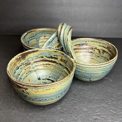 Art Pottery Organic Splatter Drip Signed Twisted Handle Three Section Caddy Bowl  | eBay Pottery Dipping Bowls, Hand Built Pottery Butter Dish, Pottery Casserole Dishes, Coil Bowls Ceramic, Functional Pottery Ideas, Ceramic Pottery Bowls, Pottery Handles, Mccarty Pottery, Pottery Business