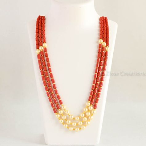 Havala Jewellery, Coral Beads Jewellery, Pearl Necklace Indian Jewelry, Coral Mala, Pearl Necklace Indian, South Jewellery, Pearl Bangles, Coral Jewelry Set, Coral Colour