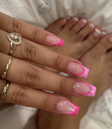 Pink Tip Nails, Spring Acrylic Nails, Girly Acrylic Nails, Summery Nails, French Tip Acrylic Nails, French Acrylic Nails, Classy Acrylic Nails, Short Square Acrylic Nails, Acrylic Nails Coffin Short