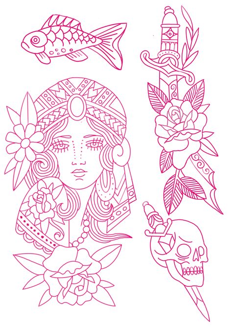 Pin Up Traditional Tattoo, House Outline Drawing, Outline Drawing Tattoo, Old School Tattoo Sleeve, Traditional Tattoo Outline, New Tattoo Styles, Traditional Tattoo Stencils, Traditional Tattoo Drawings, House Outline