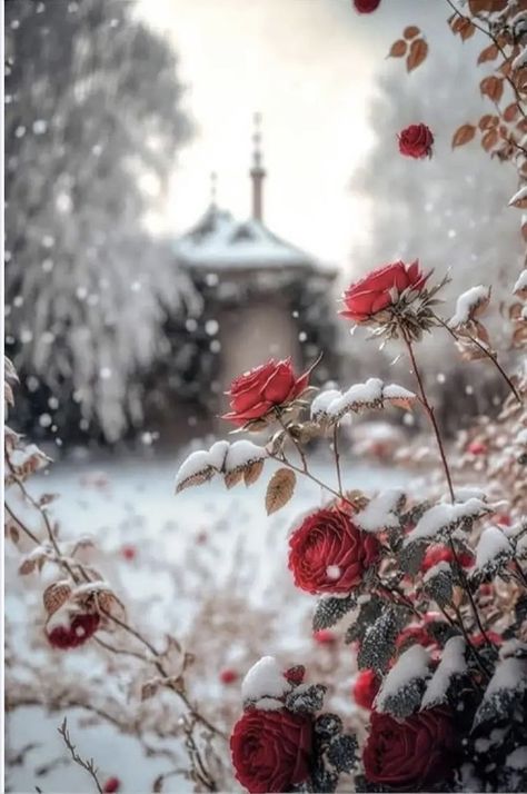 Red roses Red Rose Background, Snow Rose, Red Roses Wallpaper, Rose Flower Pictures, Beautiful Flowers Photography, Rose Background, Winter Rose, Scenery Paintings, Winter Scenery