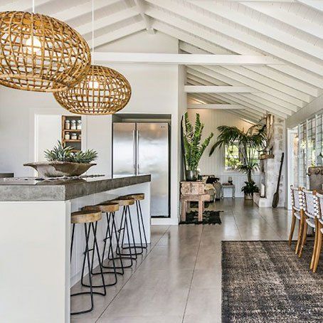 The Grove - Darcy Clarke | Australian Furniture Design The Grove Byron Bay, Tropical British Colonial, Tropical Kitchen, Kitchen Goals, Instagram Kitchen, Concrete Bench, Kitchen Interiors, Beach House Interior, Easter Weekend