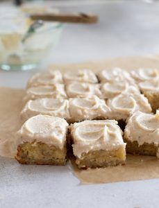 Brown Butter Frosted Banana Bars, Banana Cake Brown Butter Frosting, Banana Brownies With Brown Butter Icing, Banana Cake With Brown Butter Icing, Banana Bread With Brown Butter Frosting, Banana Bread Bars Brown Butter Frosting, Banana Blondies With Brown Butter Icing, Brown Butter Banana Bread Bars, Recipes With Brown Bananas