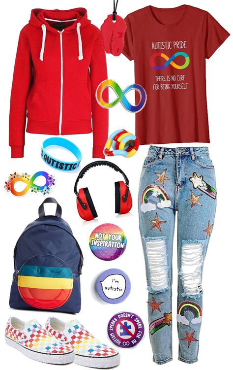 Autismcore Outfits, Chew Necklace, Sequin Jeans, Jeans And Vans, Anya Hindmarch, Blue Backpack, Outfit Maker, Cosplay Outfits, Puzzle Pieces