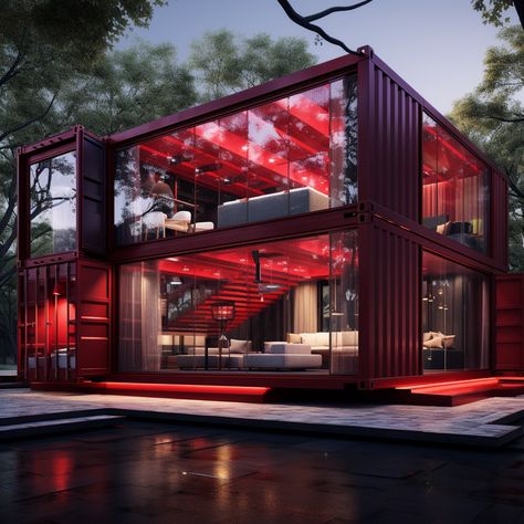 Red shipping Container Home Ideas 3 Story Container House, C Container Homes, Shipping Container Home Interior, Luxury Shipping Container Homes, Modern Shipping Container Homes, Container House Design Floor Plans, Luxury Container Homes, Shipping Container Interior, Barn Dominium