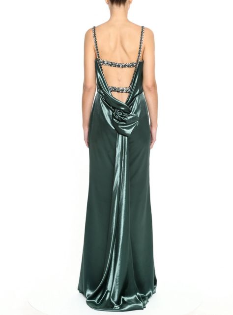 Velvet Gown with Embroidered Corset – Marchesa Green Velvet Gown, Tube Gown, Celtic Clover, Marchesa Fashion, Classic Glamour, Sleek Updo, Velvet Gown, Dress Velvet, Column Gown