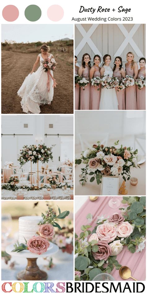 Wedding June Colors, Wedding Colors For August Weddings, Dusty Rose And Beige Wedding, Wedding Theme Ideas Pink, Light Pink Wedding Colors, Wedding Color Schemes April, Dusty Rose Centerpieces, Color Palette Wedding Summer, August Wedding Colors Summer