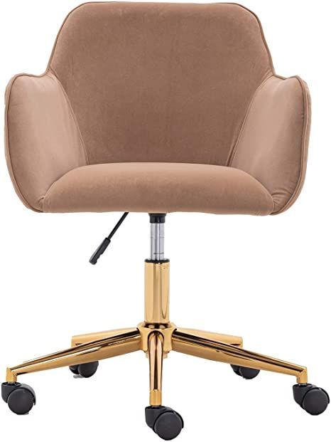 Modern Velvet Material Adjustable Height 360 Revolving Home Office Chair with Gold Metal Legs and Universal Wheel for Indoor (Brown) Velvet Office Chair, Accent Chair Bedroom, Chair Swivel, Home Office Chair, Dining Room Colors, Modern Office Chair, Upholstered Accent Chairs, Bedroom Accent, Swivel Office Chair