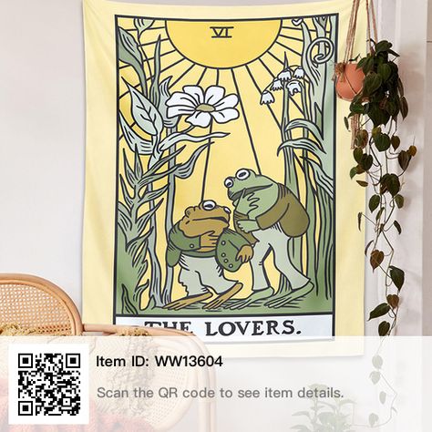 Frog And Toad Aesthetic, Tarot Tapestry, Eclectic Style Decor, The Lovers Tarot Card, The Lovers Tarot, Hippie Homes, Hippie Tapestry, Hippie Home Decor, The Lovers