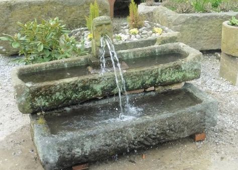 Garden Design Ideas Yorkshire UK | York Stone Trough & Gargoyle Water Feature Stone Trough, York Stone, Outdoor Water Feature, Pond Fountains, Yorkshire Uk, Stone Basin, Antique Stone, Home Garden Design, Small Ponds