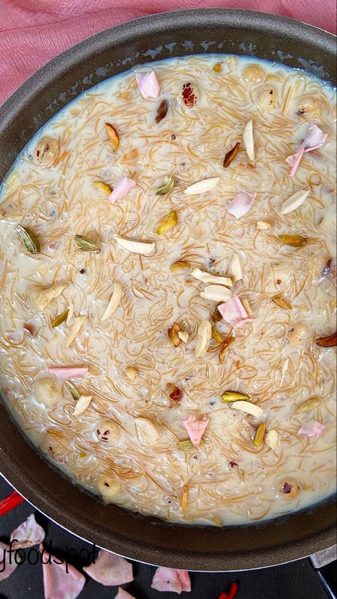 Sheer khurma or sheer khorma is very popular in India, Pakistan and Afghanistan. This dessert is prepared on a special occasion and especially in the holy month of Ramzan, Eid-ul-Fitr and Eid-al-Adha #sheer #seviyan #sweet #dessert #sweettooth Sheer Kurma Snap, Sheer Khurma Snap, Sheer Khurma Snapchat, Eid Snaps, Pretty Quotes Aesthetic, Eid Dishes, Eid Preparation, Bathroom Quotes Printable, Wallpaper Ideas Bathroom