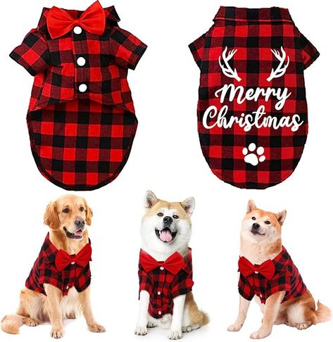 Red Black Buffalo Plaid Dog Shirt with Bow Tie Merry Christmas Cat Dog Clothes Dog Christmas Costume, Dog Christmas Clothes, Christmas Pet Clothes, Christmas Dog Treats, Merry Christmas Cat, Christmas Dog Outfits, Winter Holiday Party, Dogs Christmas, Christmas Vest