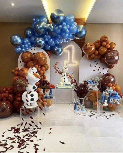 Olaf Birthday Party For Boys, Olaf Birthday Party, Baby Birthday Party Theme, Frozen Birthday Theme, Baby Birthday Decorations, Boys 1st Birthday Party Ideas, Frozen Themed Birthday Party, Baby Birthday Themes, Boy Birthday Party Themes