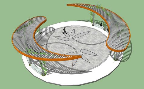 Landscape Area Design, Curved Landscape Design, Design Landscape Plan, University Landscape Design, School Landscape Design, Curved Landscape, Landscape Trellis, Landscape Seating, Seating Area Design