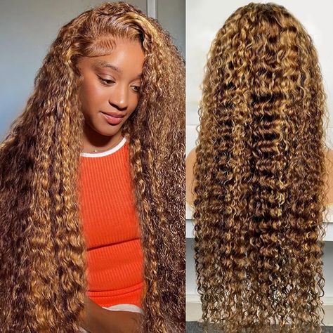 PRICES MAY VARY. 🧡Highlight Water Wave Lace Front Wigs Human Hair Material🧡14A 100% Brazilian natural real human hair wigs, very soft, comfortable, and smooth texture with great quality. 13x4 HD highlight water wave wig human hair is no sheds, no tangle, you will have a nice wearing experience. Honey blonde deep wave wig can be easily dyed, bleached and do any style you like. 🧡Ombre Wet and Wavy Lace Front Wigs Human Hair Quality🧡13x4 HD lace front wig use HD transparent Swiss lace, which is Cuban Twist Hair, Curly Highlights, Deep Wave Wig, Full Lace Wig Glueless, Long Human Hair Wigs, Birthday Hairstyles, Honey Blonde Highlights, 21 Birthday, Silver Grey Hair