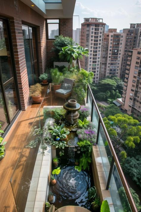 Modern Balcony Garden, Luxurious Balcony, Courtyard Plants, Balcony Garden Ideas, Modern Balcony, Small Balcony Design, Balcony Plants, Garden Plans, Garden Deco