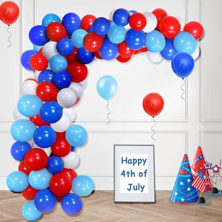 This stunning red white and blue balloon garland kit as the same color as the U.S with classic vividly American colors, theres nothing more American than a red white and blue balloon garland Red, blue and white balloons arch are colorful and bright, as a background for photography and create lasting memories. Widely used in birthday party, Superhero Themed Party, baby shower, anniversary, graduation season, baseball nautical themed party, election day parties, patriotic holidays, American Indepe White And Blue Balloon Garland, American Themed Party, American Flag Party, Blue Balloon Garland, Black And Gold Party Decorations, Nautical Party Decorations, Superhero Spiderman, Superhero Theme Party, Nautical Themed Party