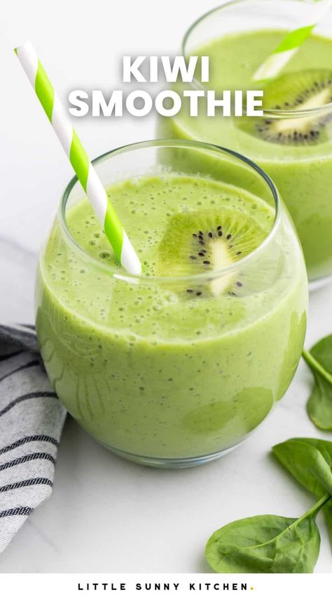 Kiwi Lime Smoothie, Kiwi Recipes Dessert, Blendjet Smoothies, Kiwi Smoothie Recipes, Kiwi Recipes, Diet Smoothies, Little Sunny Kitchen, Daily Greens, Kiwi And Banana