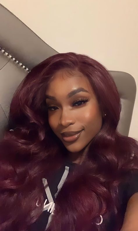 𝒯𝑜𝓎𝑒 on Twitter: "me n’ my synthetic wig:)… " Dark Red Frontal Wig, Dark Red Weave Black Women, Wine Red Wig, Dark Red Side Part Wig, Burgendy Wigs For Black Women, Weave Hair Color, Burgundy Hair Dye, Eye Shadow, Hair Color For Dark Skin