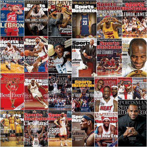 LeBron James Sports Illustrated Covers Collage. Lebron James Landscape, Lebron James Illustration, Lebron James Graphic Design, Lebron James Magazine Cover, Sports Illustrated Covers, Lebron James Breaking Record, Sports Pictures, Sports Illustrated, Picture Collage