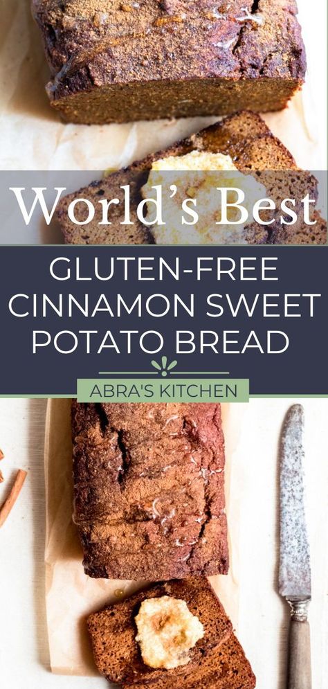 Wholesome sweet potatoes, creamy almond butter, and hearty oats combine to make a slightly sweet and superbly spiced quick bread. This gluten-free recipe uses a handful of pantry staples and is best topped with a generous dab of honey butter. Potato Bread Gluten Free, Gluten Free Potato Bread, Paleo Muffin Recipes, Breakfast Sides Dishes, Bread Gluten Free, Canning Sweet Potatoes, Sweet Potato Bread, Sweet Potato Cinnamon, Holiday Baking Recipes