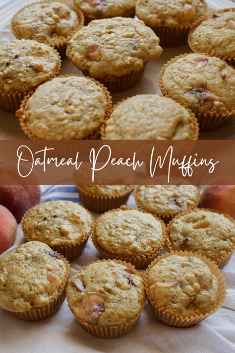 Healthy Peach Muffins, Peach Oatmeal Muffins, Oat Muffins Healthy, Peach Muffin Recipes, Recipe For Oatmeal, Healthier Breakfast, Sliced Peaches, Peach Muffins, Breakfast Muffin