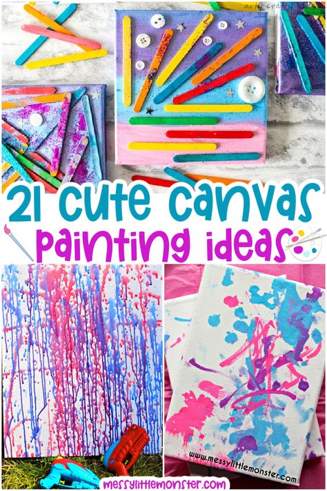 Preschool Art On Canvas, Pre K Canvas Art, Canvas Painting Preschool, Outside Painting Activities For Kids, Canvas Art For Preschoolers, Preschool Canvas Painting, Simple Painting Projects, Acrylic Paint On Canvas Ideas, Easy Toddler Painting Ideas