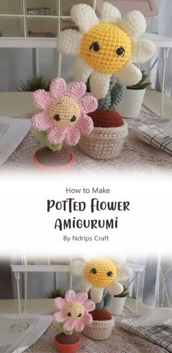 Amigurumi Flower Pot Free Pattern, Crochet Flower Stuffed Animal, Crochet Stuffed Flowers Free Pattern, Flower Amigurumi Pattern, Flower In Pot Crochet, Crochet Potted Flowers Free Pattern, Amigurumi Flower Free Pattern, Crochet Flower Pots Free Pattern, Amigurumi Flower Pot