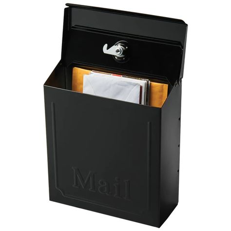 Gibraltar Mailboxes Townhouse Small Metal Black Wall Mount Locking Mailbox in the Mailboxes department at Lowes.com Architectural Mailboxes, Mailbox Posts, Mail Slot, Wall Mount Mailbox, Mounted Mailbox, Steel Wall, Black Walls, Wood Texture, Galvanized Steel