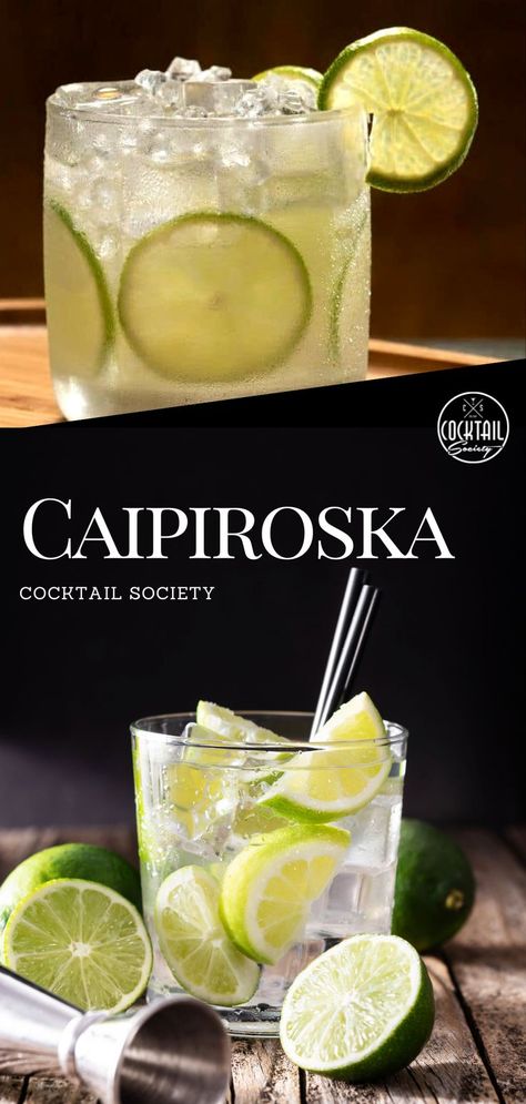 The Caipiroska - also called Caipivodka - is a popular Vodka cocktail. It is the Vodka version of a traditional Caipirinha. Substituting Cachaça for Vodka, the drink is easy to make and has a similar flavor profile. #Caipiroska #Vodka #VodkaCocktail #Caipi #Cocktail #CocktailRecipe #CocktailInspiration #BestCocktails Tuaca Drinks Recipes, Vodka Jalapeno Cocktail, Passion Fruit Caipirinha Recipe, Drink Com Vodka, Cachaca Cocktails, Cocktail Hour Decor, Wine Cocktail Recipes, Craft Cocktail Recipe, Vodka Brands