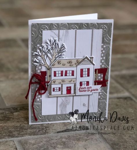 Farmhouse Christmas - Day 2 - Stamping Together At Monika's Place Christmas Cards With Houses, Neighborhood Houses, Chirstmas Decor, Christmas Cards Kids, Homemade Christmas Cards, Stampin Up Christmas Cards, Printable Christmas Cards, Stampin Up Christmas, Su Cards