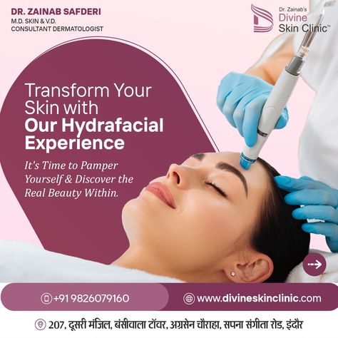 Treat yourself to a pampering session and reveal the true beauty within✨🤩

It’s time to glow!
📞+91 9826079160
📍207, Bansiwala Tower, Near, Agrasen Square, Navlakha, Indore

#hydration #skinclear #SuperFacial #OxyGeneoTreatment #DivineSkinClinic #OxygenEO #RadiantSkin #Rejuvenation #BeautyTreatment #SkinCareRoutine #HealthySkin #GlowingComplexion #drzainabsafderi #hydrafacialmachine #hydrafacial #treatments #skincare #skintreatments #newfacial #newalert #booknow #hydrafacial #divineskinclinic Dermatology Creative Ads, Hydrafacial Aesthetic, Hydrafacial Marketing, Letterhead Design Inspiration, Facial Benefits, Creative Post, Hydra Facial, Knee Replacement, Letterhead Design