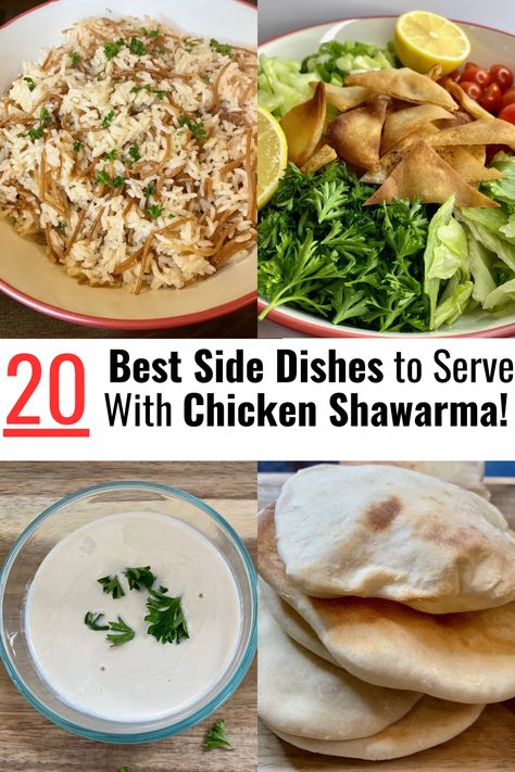 What to Serve With Chicken Shawarma - 20 Best Sides Chicken Shawarma Sides, Shawarma Hummus, Bowls With Chicken, Hummus Bowls, Homemade Pita Bread, Chicken Shawarma Recipe, Chicken Pita, Shawarma Recipe, Side Salad Recipes